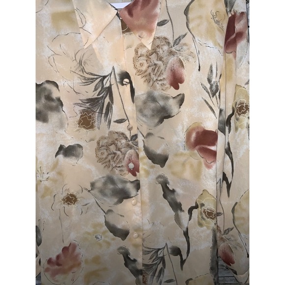 Vintage Tess Brown Floral Button Front Blouse Polyester Shoulder Pads Size 16 - Picture 2 of 4